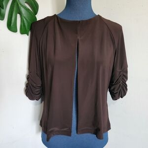 Perceptions Chocolate Brown Ruched Sleeve Dress Jacket